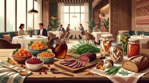 Современная иллюстрация редких ингредиентов русской кухни для блога ресторана старинных рецептов Шрайбикус Гастроном